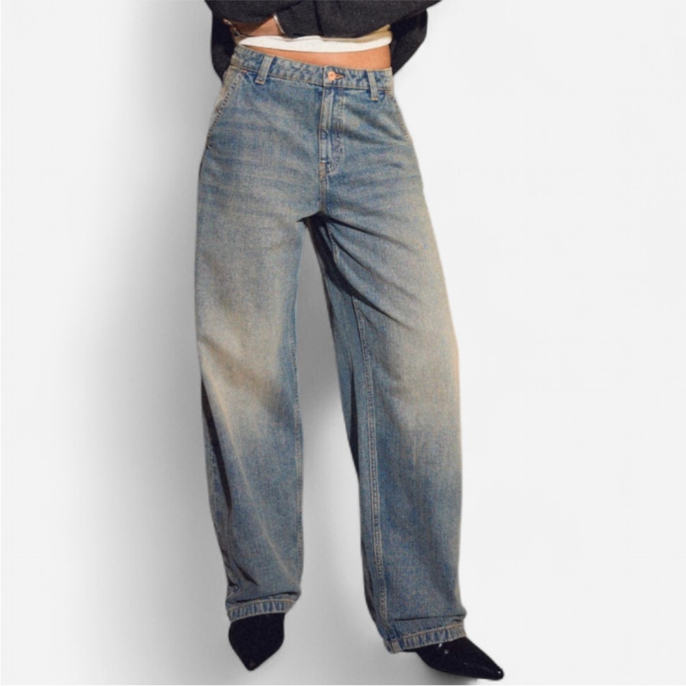 Bershka Baggy Balloon Fit High Rise Jeans Size 8 Tall  NWT Barrel Leg